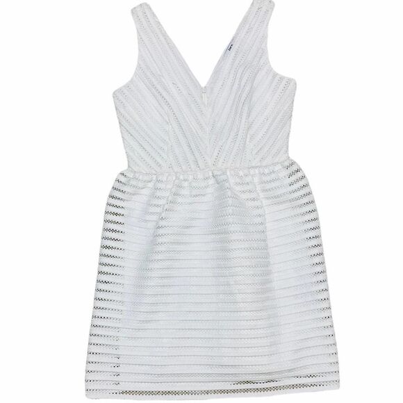 Bar III Dress Fit and Flare Eyelet Lace Illusion‎ Stripe Sleeveless Mini White 4 - Picture 13 of 15